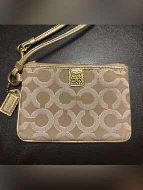 Coach Metallic Gold & Tan Signature Wristlet